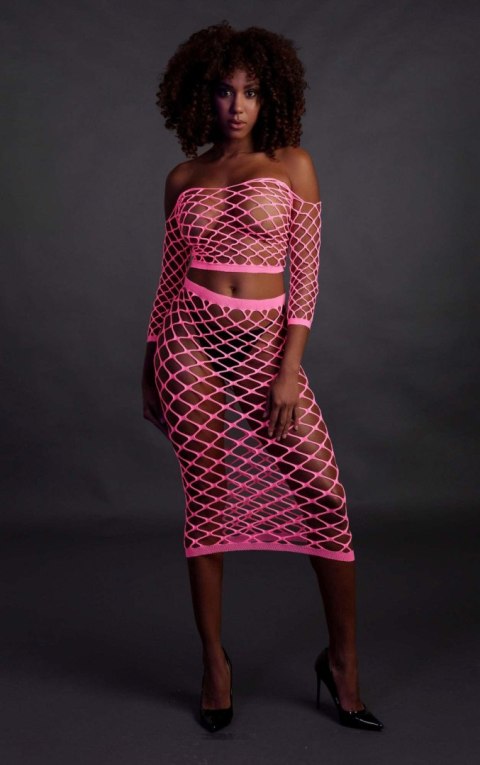 Ouch! - Komplet - Long Sleeve Crop Top and Long Skirt - Pink - XS/XL Ouch! - Komplet - Long Sleeve Crop Top and Long Skirt - Pink - XS/XL