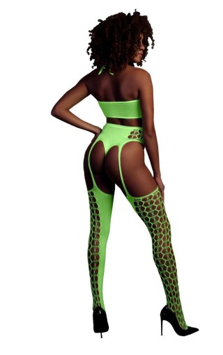 Ouch! - Komplet - Two Piece with Crop Top and Stockings - Green - XS/XL