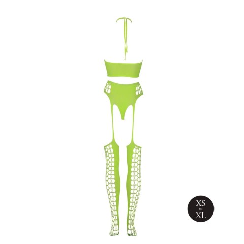 Ouch! - Komplet - Two Piece with Crop Top and Stockings - Green - XS/XL Ouch! - Komplet - Two Piece with Crop Top and Stockings - Green - XS/XL