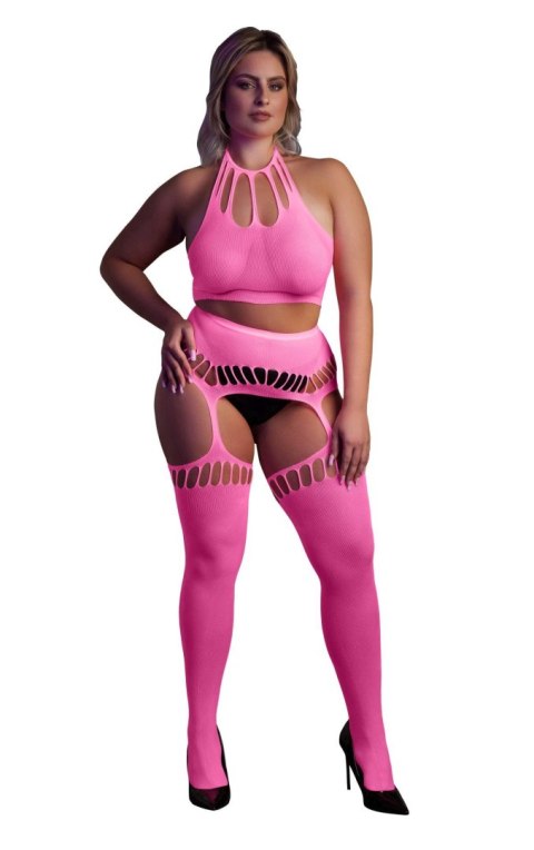 Ouch! - Dwóczęściowy Bodystocking - Two Piece with Crop Top and Stockings XL/XXXXL Ouch! - Dwóczęściowy Bodystocking - Two Piece with Crop Top and Stockings XL/XXXXL
