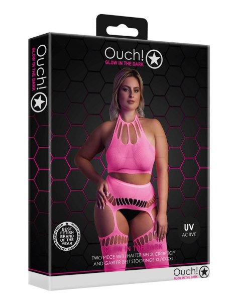 Ouch! - Dwóczęściowy Bodystocking - Two Piece with Crop Top and Stockings XL/XXXXL Ouch! - Dwóczęściowy Bodystocking - Two Piece with Crop Top and Stockings XL/XXXXL