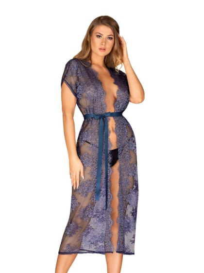 Obsessive - Flowlace peniuar niebieski L/XL