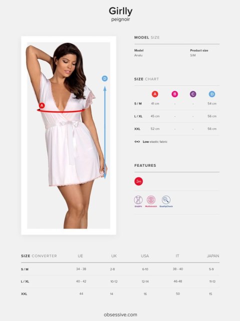 Obsessive - Girlly peniuar biały S/M Obsessive - Girlly peniuar biały S/M