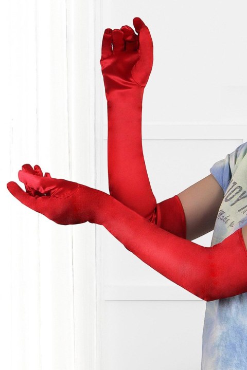 Rękawiczki - LONG SATIN RED GLOVES TU (Size: TU) Rękawiczki - LONG SATIN RED GLOVES TU (Size: TU)