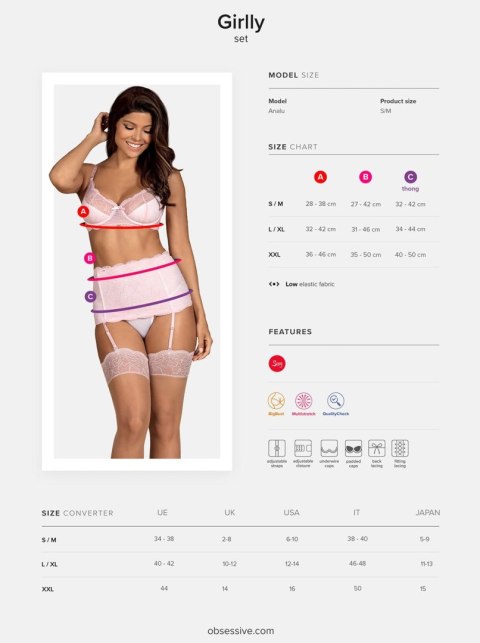 Obsessive - Girlly komplet 3-częściowy S/M Obsessive - Girlly komplet 3-częściowy S/M