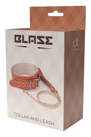 Smycz z obrożą - BLAZE ELITE COLLAR AND CHAIN COGNAC VEGAN LEATHER