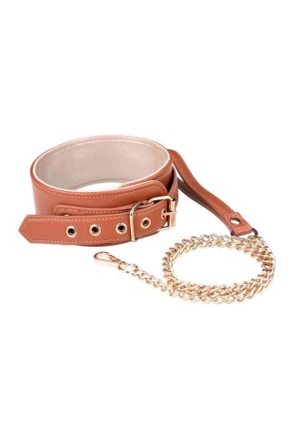 Smycz z obrożą - BLAZE ELITE COLLAR AND CHAIN COGNAC VEGAN LEATHER