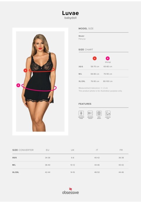 Obsessive - Luvae babydoll i stringi Czarny XS/S Obsessive - Luvae babydoll i stringi Czarny XS/S