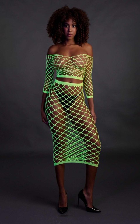 Ouch! - Komplet - Long Sleeve Crop Top and Long Skirt - Green - XS/XL Ouch! - Komplet - Long Sleeve Crop Top and Long Skirt - Green - XS/XL