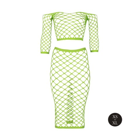 Ouch! - Komplet - Long Sleeve Crop Top and Long Skirt - Green - XS/XL Ouch! - Komplet - Long Sleeve Crop Top and Long Skirt - Green - XS/XL