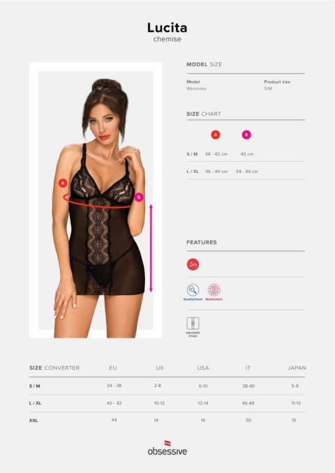 Obsessive - Lucita koszulka i stringi czarna S/M Obsessive - Lucita koszulka i stringi czarna S/M