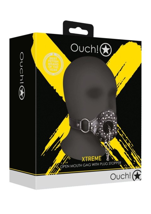 Open Mouth Gag with Plug Stopper - Black Open Mouth Gag with Plug Stopper - Black