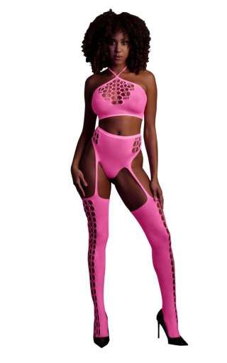 Ouch! - Dwóczęściowy Bodystocking - Two Piece with Crop Top and Stockings - Pink - XS/XL