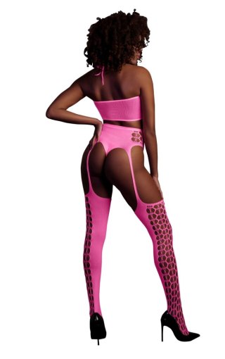 Ouch! - Dwóczęściowy Bodystocking - Two Piece with Crop Top and Stockings - Pink - XS/XL