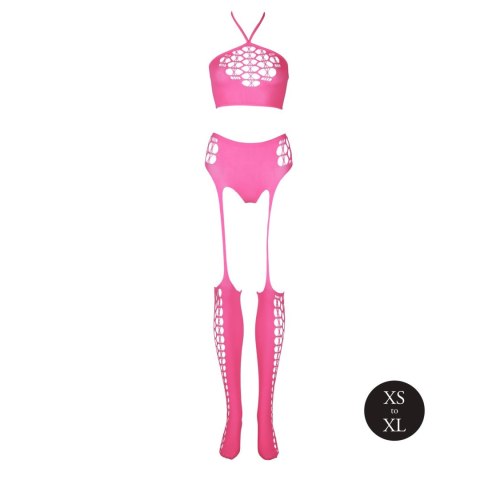 Ouch! - Dwóczęściowy Bodystocking - Two Piece with Crop Top and Stockings - Pink - XS/XL Ouch! - Dwóczęściowy Bodystocking - Two Piece with Crop Top and Stockings - Pink - XS/XL