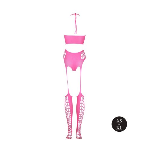 Ouch! - Dwóczęściowy Bodystocking - Two Piece with Crop Top and Stockings - Pink - XS/XL Ouch! - Dwóczęściowy Bodystocking - Two Piece with Crop Top and Stockings - Pink - XS/XL