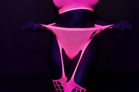 Ouch! - Dwóczęściowy Bodystocking - Two Piece with Crop Top and Stockings - Pink - XS/XL Ouch! - Dwóczęściowy Bodystocking - Two Piece with Crop Top and Stockings - Pink - XS/XL