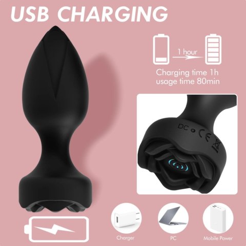 Power Escorts - Princess Plug - Remote Rose Design Plug - USB Rechargeable - 10 Functions - Black Power Escorts - Princess Plug - Remote Rose Design Plug - USB Rechargeable - 10 Functions - Black