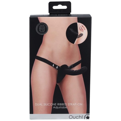 Ouch! - Dual Silicone Ribbed Strap-On - Adjustable - Black Ouch! - Dual Silicone Ribbed Strap-On - Adjustable - Black
