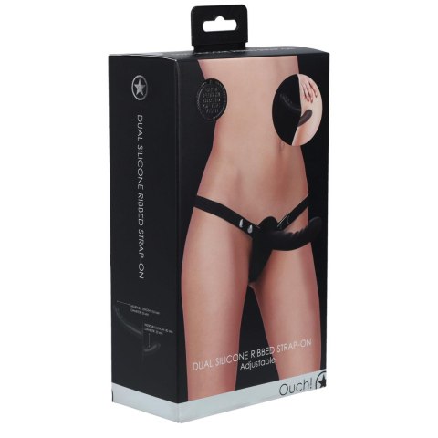 Ouch! - Dual Silicone Ribbed Strap-On - Adjustable - Black Ouch! - Dual Silicone Ribbed Strap-On - Adjustable - Black