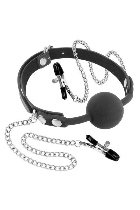 Knebel z klipsami na sutki - GAG NIPPLE CLIPS BLACK Knebel z klipsami na sutki - GAG NIPPLE CLIPS BLACK