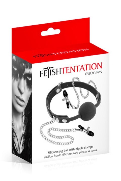 Knebel z klipsami na sutki - GAG NIPPLE CLIPS BLACK Knebel z klipsami na sutki - GAG NIPPLE CLIPS BLACK