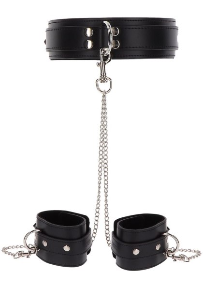 Obroża z kajdankami - Heavy Collar and Wrist Cuffs Black
