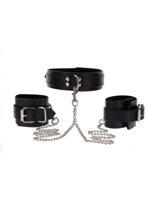 Obroża z kajdankami - Heavy Collar and Wrist Cuffs Black Obroża z kajdankami - Heavy Collar and Wrist Cuffs Black