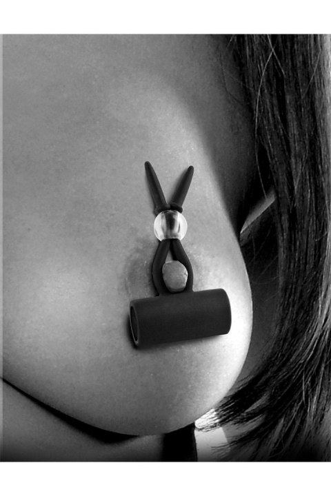 Wibrujące klipsy na sutki - FETISH FANTASY SERIES LIMITED EDITION VIBRATING SILICONE NIPPLE LASSOS BLACK