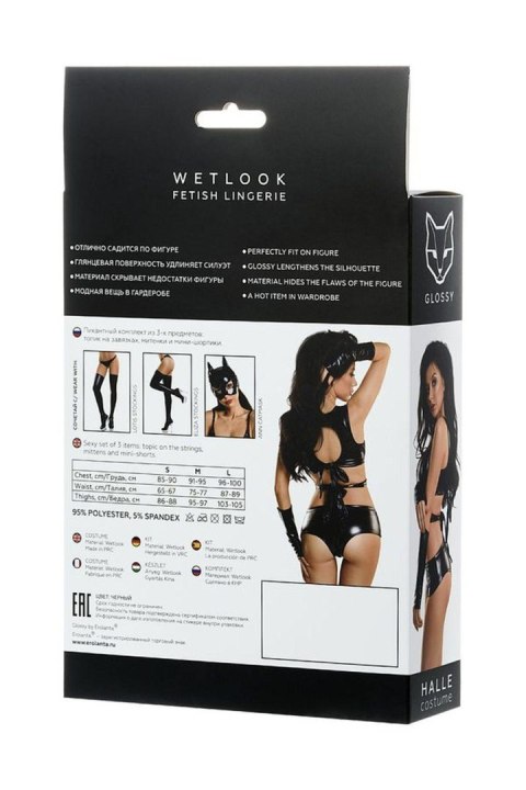 Glossy - Wetlook komplet 3-częściowy HALLE - black L