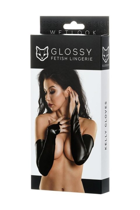 Glossy - Wetlook mitenki - black XL