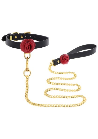 Obroża ze smyczą - Róża - Wild Roses Collar & Leash Black